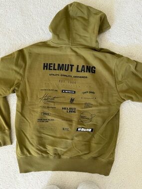 Helmut Lang Olive Green Logo Graphic Hoodie